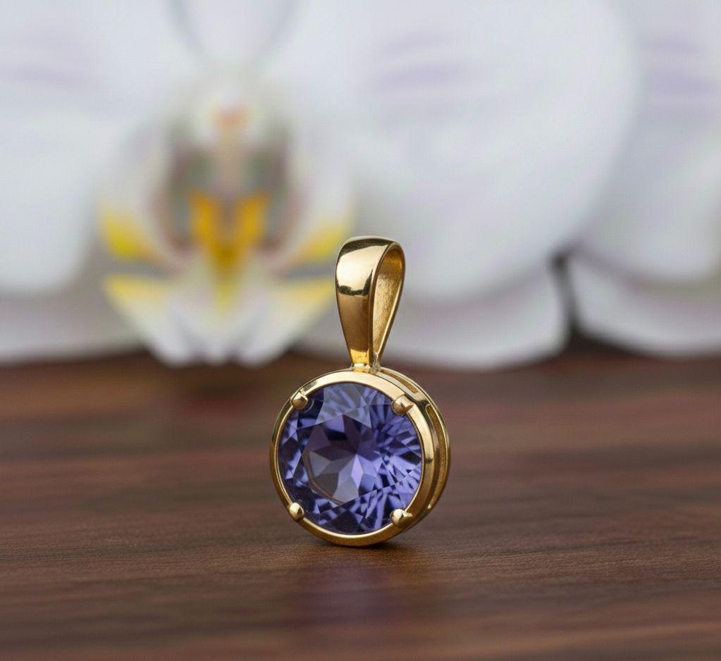 14k Gold Tanzanite Solitaire Pendant Necklace, Luxury Gift for her, December Birthstone Jewelry