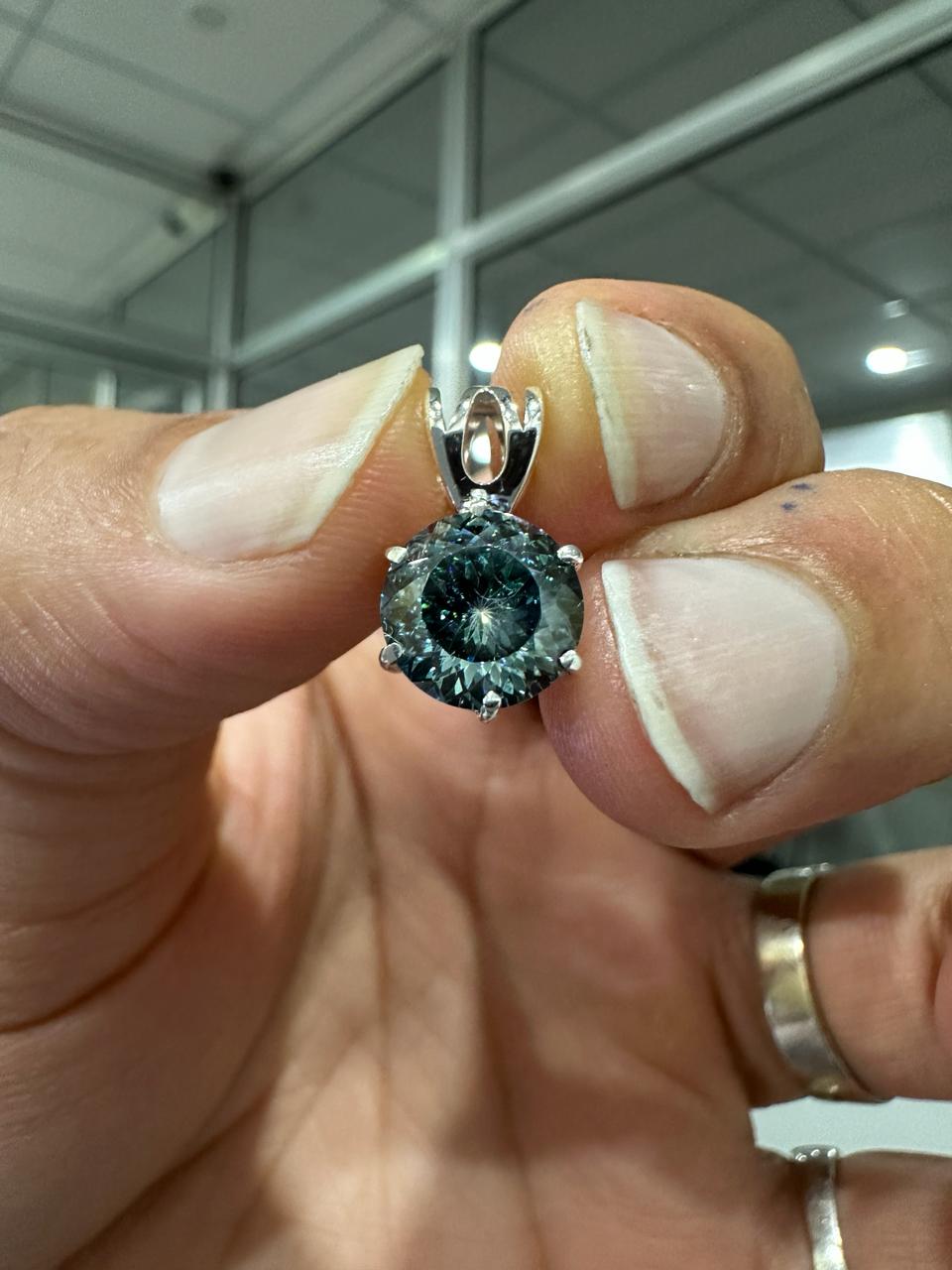 Green Moissanite Portuguese Cut Pendant | 925 Sterling Silver Solitaire Necklace 2.5 CT