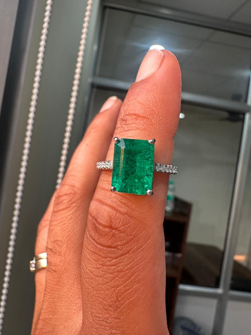 Lab Grown Colombian Emerald Ring | 14K White Gold, Diamond Anniversary Ring