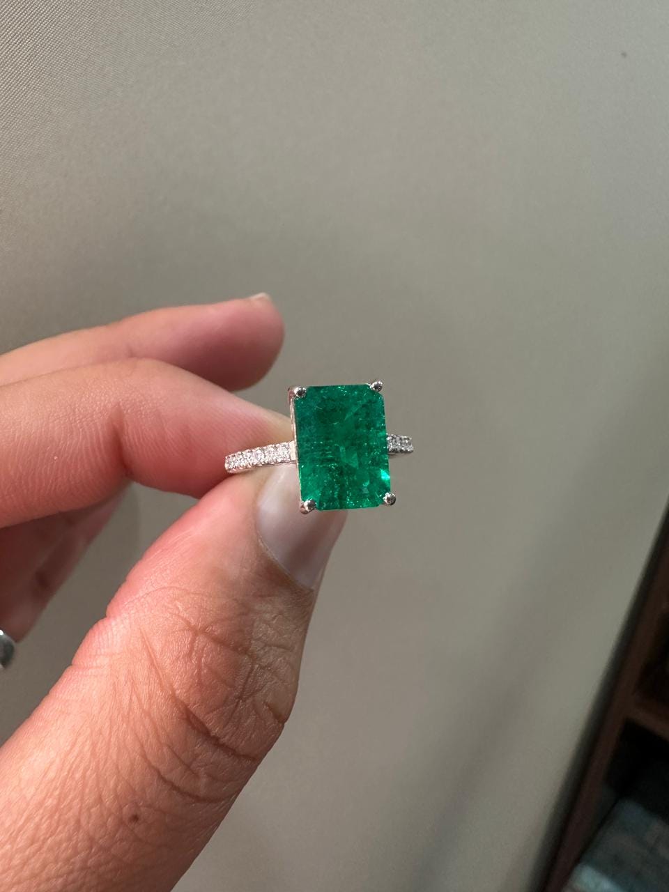 Lab Grown Colombian Emerald Ring | 14K White Gold, Diamond Anniversary Ring