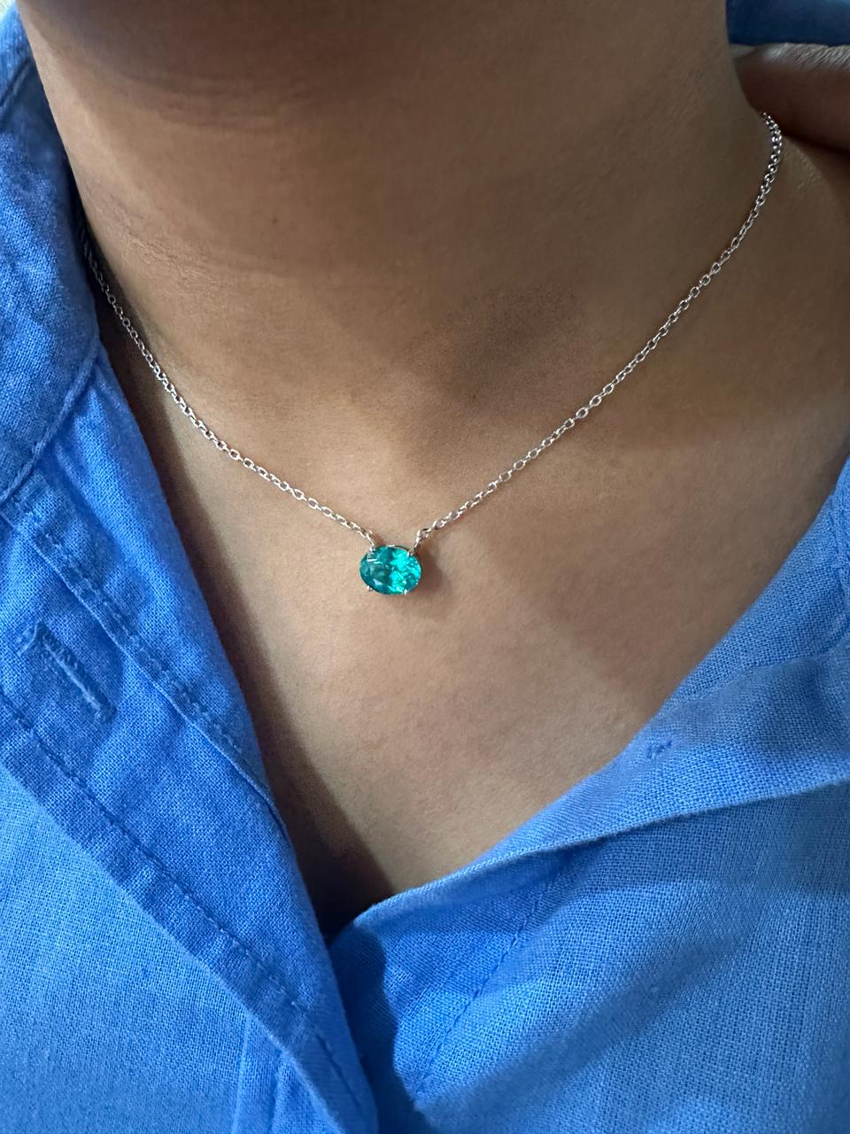 Lab Grown Paraiba Tourmaline Pendant | Oval Solitaire 925 Silver Necklace (2.5 Ct)