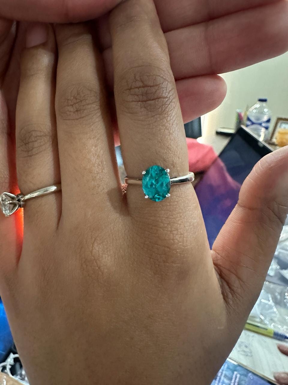 Lab Grown Paraiba Tourmaline Ring | 14K White Gold Oval Solitaire Ocean Blue Gemstone