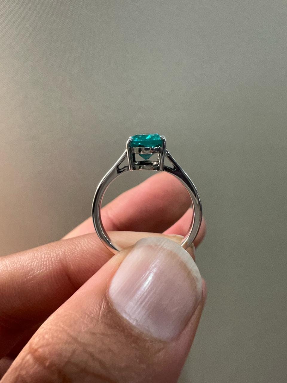 Lab Grown Paraiba Tourmaline Ring | 14K White Gold Oval Solitaire Ocean Blue Gemstone