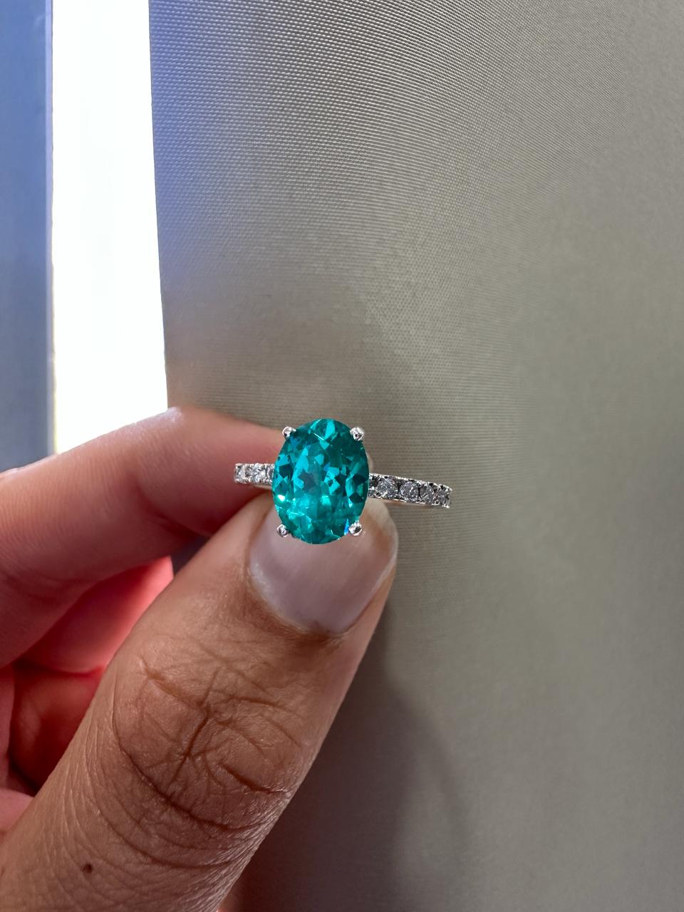2 CT Paraiba Tourmaline Moissanite Engagement Ring | 14K White Gold, Luxury Gift for her