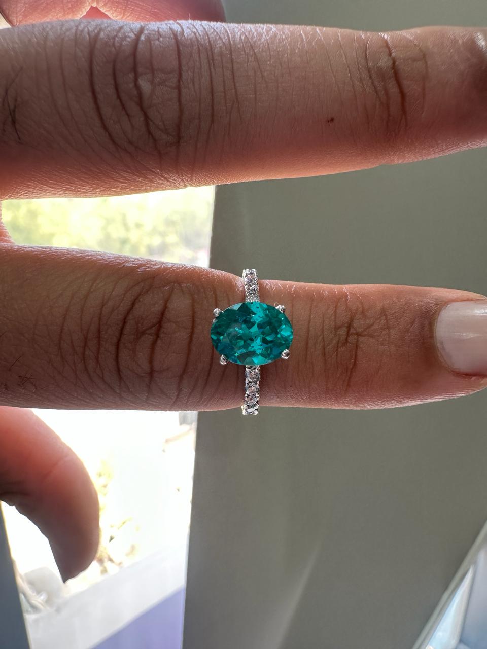2 CT Paraiba Tourmaline Moissanite Engagement Ring | 14K White Gold, Luxury Gift for her