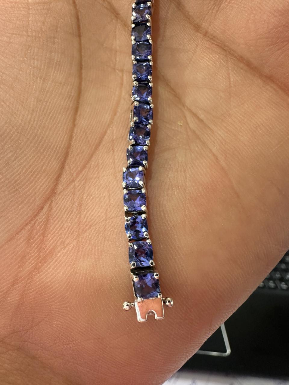 Natural Tanzanite Cushion Cut Tennis Bracelet | 10CT 14K White Gold Blue Violet Gemstone