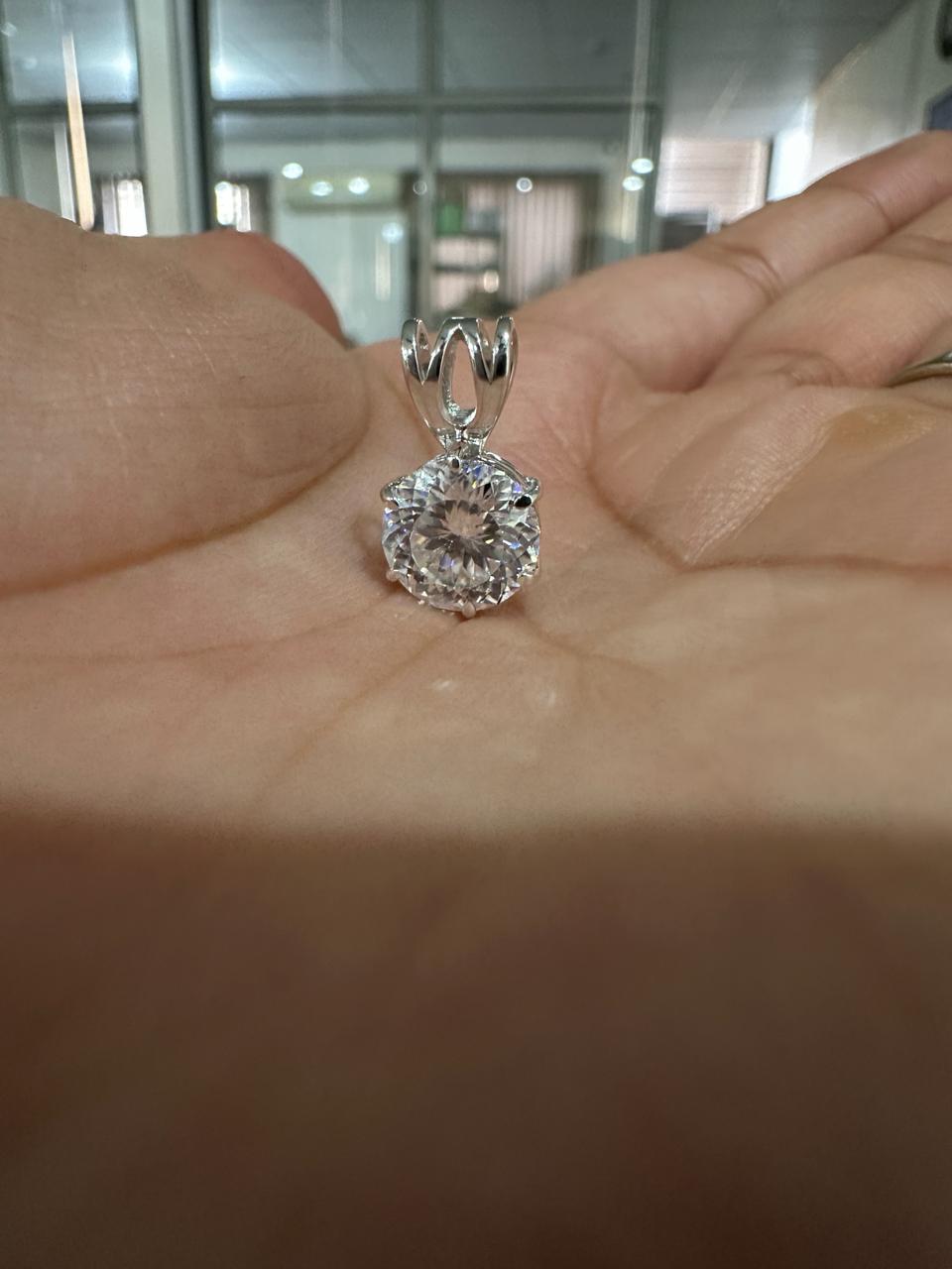 Portuguese Cut Moissanite Solitaire Pendant | 2.5 CT Round Brilliant Sterling Silver Necklace