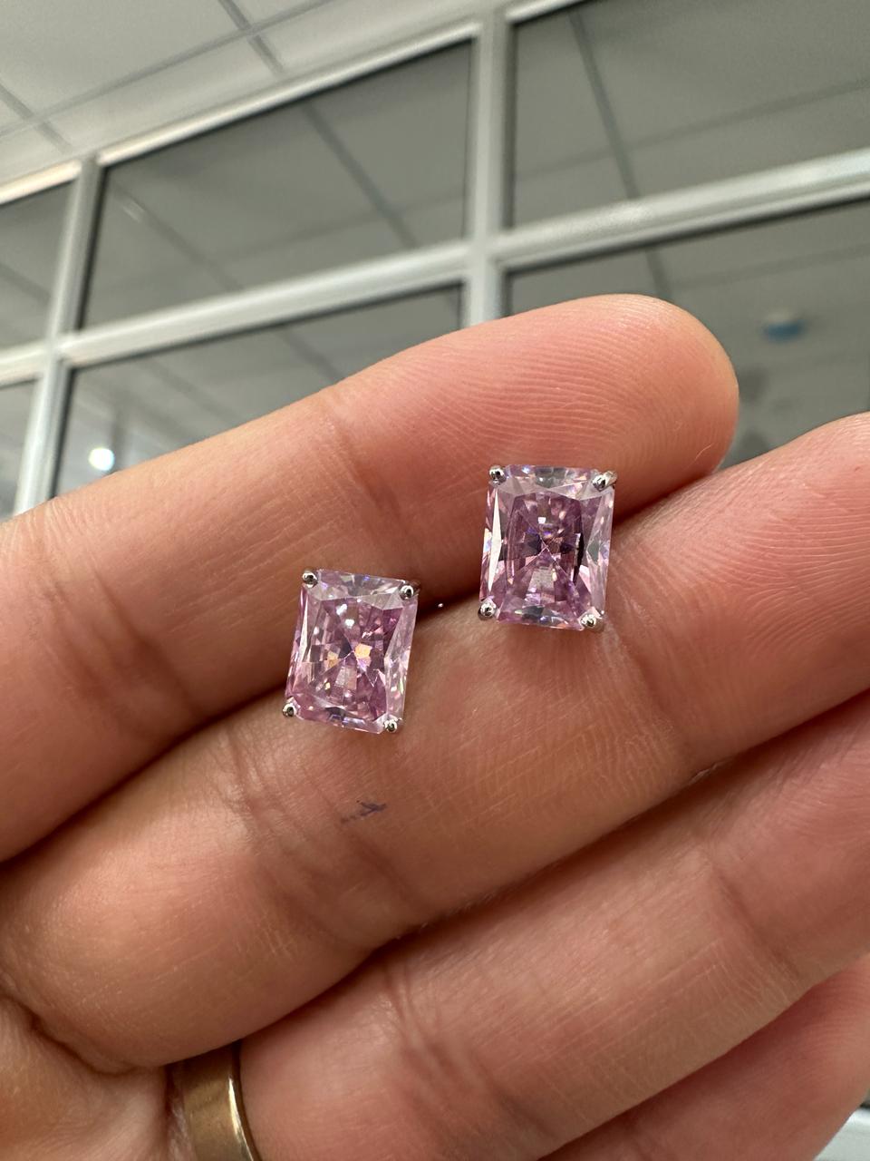 14K Gold Lavender Moissanite Stud Earrings | 3 Ct Radiant Cut