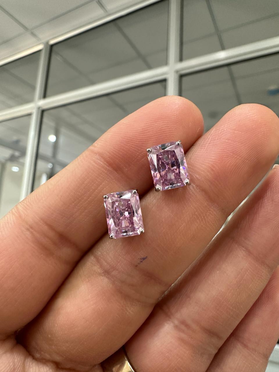 14K Gold Lavender Moissanite Stud Earrings | 3 Ct Radiant Cut