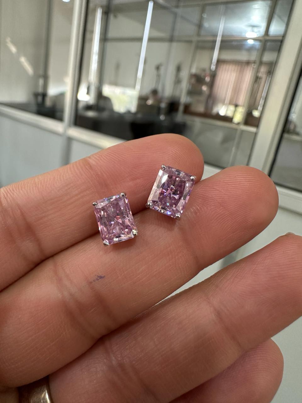 14K Gold Lavender Moissanite Stud Earrings | 3 Ct Radiant Cut