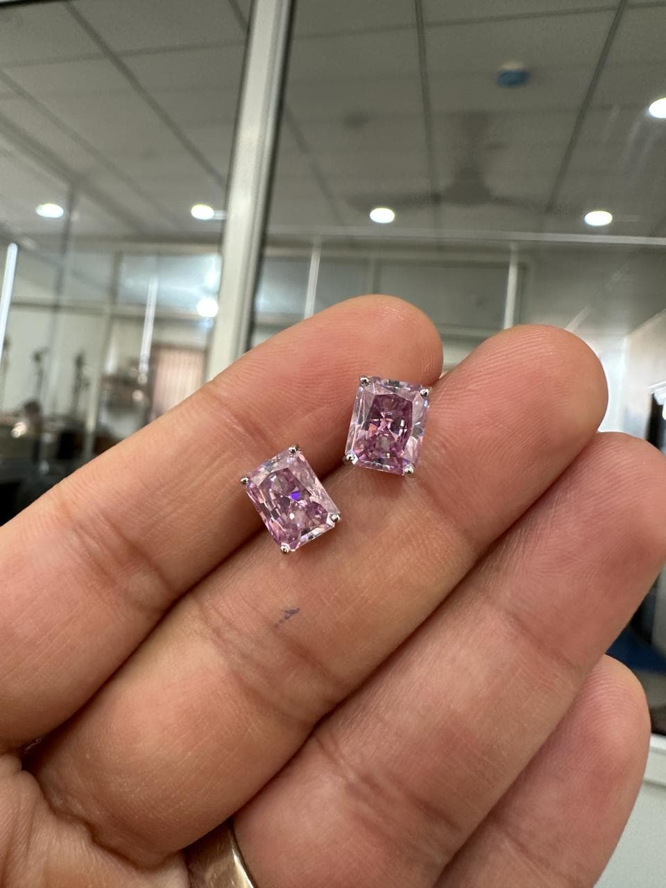 14K Gold Lavender Moissanite Stud Earrings | 3 Ct Radiant Cut