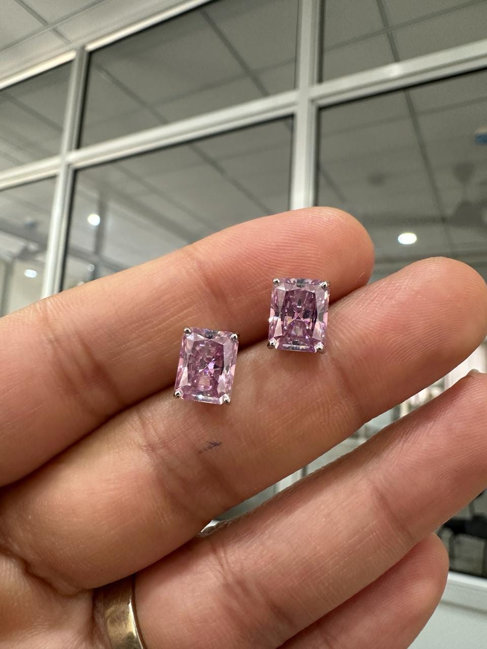 14K Gold Lavender Moissanite Stud Earrings | 3 Ct Radiant Cut