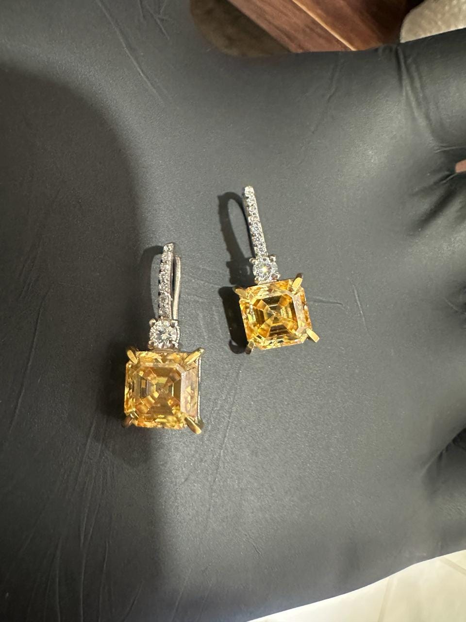 5CT Asscher Yellow Diamond Earrings | 14K White Gold Dangle Drop Earrings for her