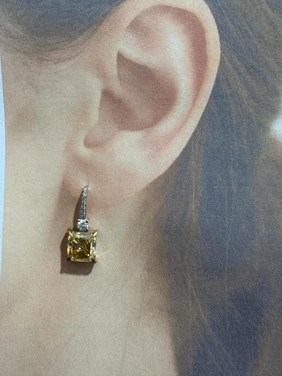 5CT Asscher Yellow Diamond Earrings | 14K White Gold Dangle Drop Earrings for her