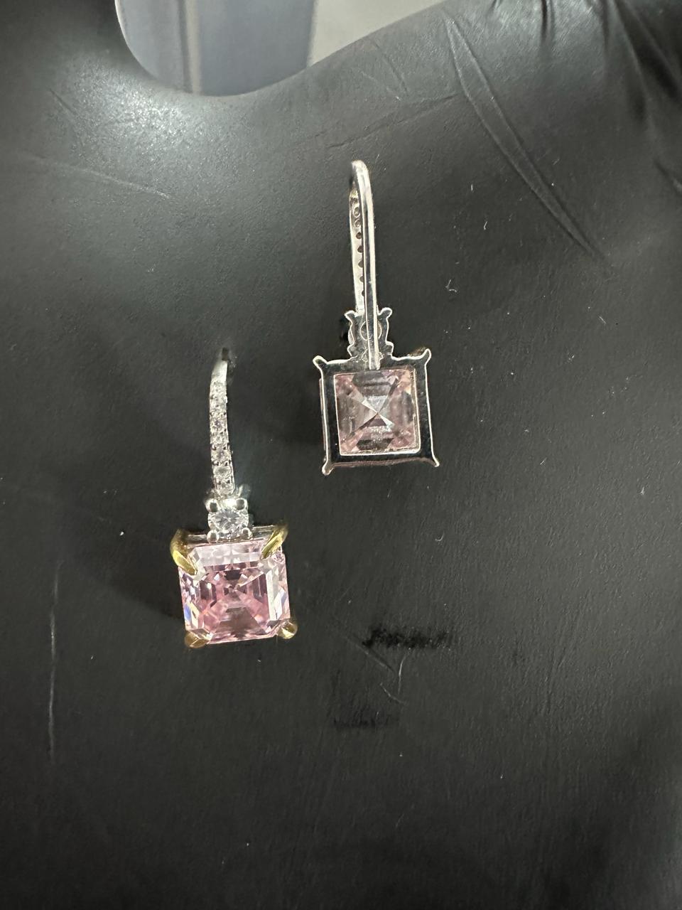5 Ct Pink Asscher Cut Moissanite Drop Earrings, 14K White Gold, Anniversary Gift