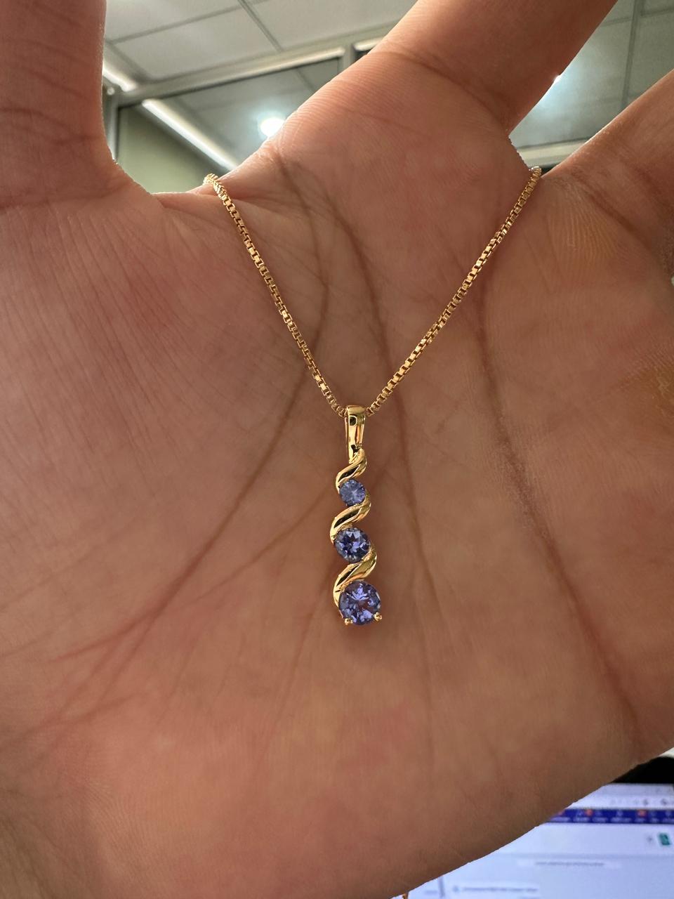14k Gold Tanzanite Pendant | Unique Three Stone Necklace | Anniversary Gift for her