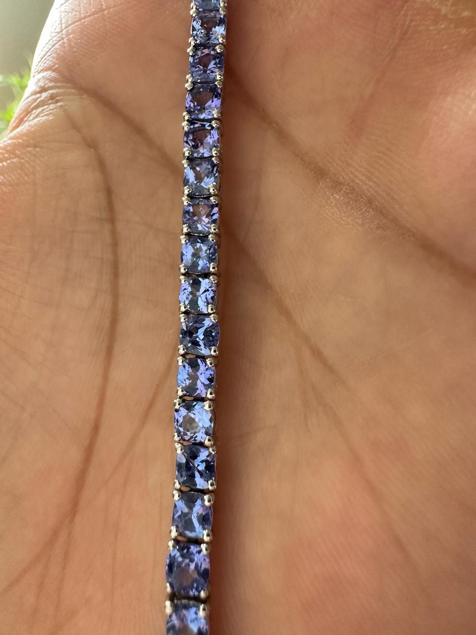 Cushion Shape Tanzanite Tennis Bracelet: 14K White Gold, Anniversary Gift for Him or Her