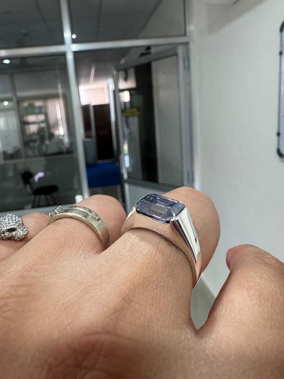 Ocean Blue Moissanite Men's Ring | 925 Silver | Emerald Shaped Gemstone ring