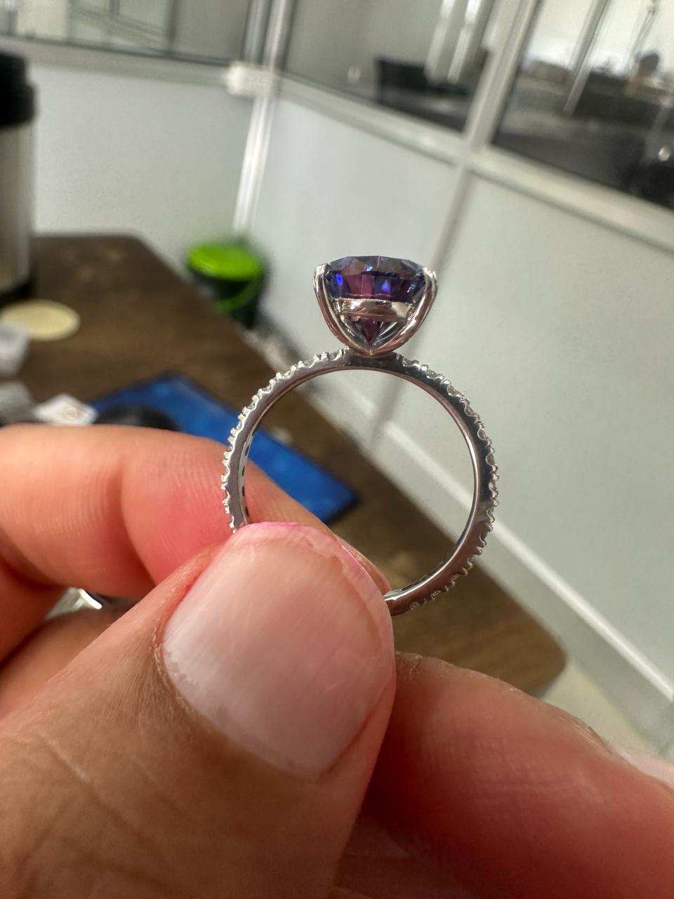 3 CT Pear Cut Blue Moissanite Engagement Ring | 14K White Gold Pavé Band
