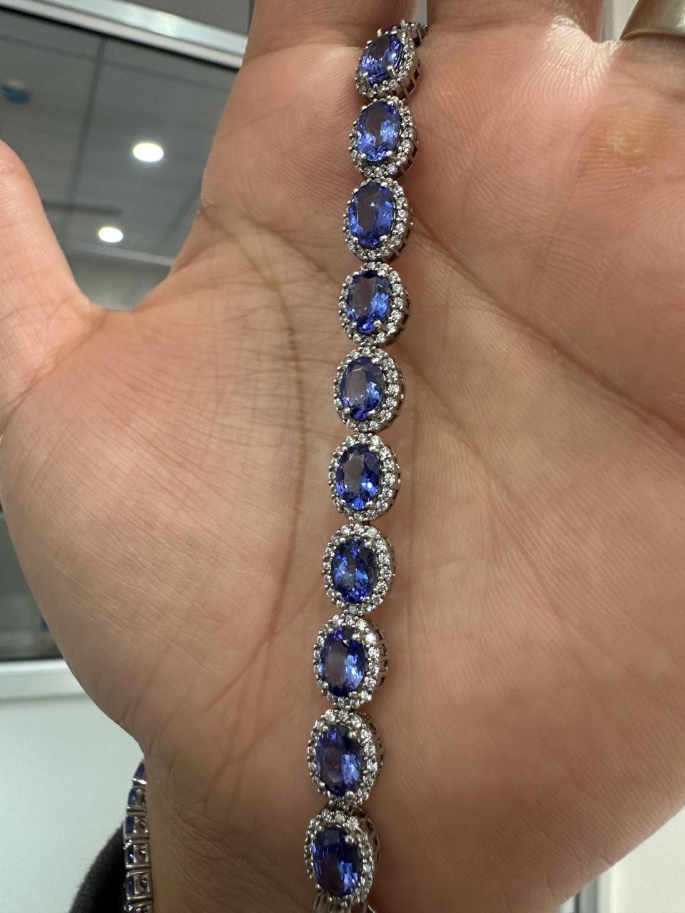 Luxurious Tanzanite Diamond Halo Bracelet | 20 CT 14k White Gold Jewelry for her