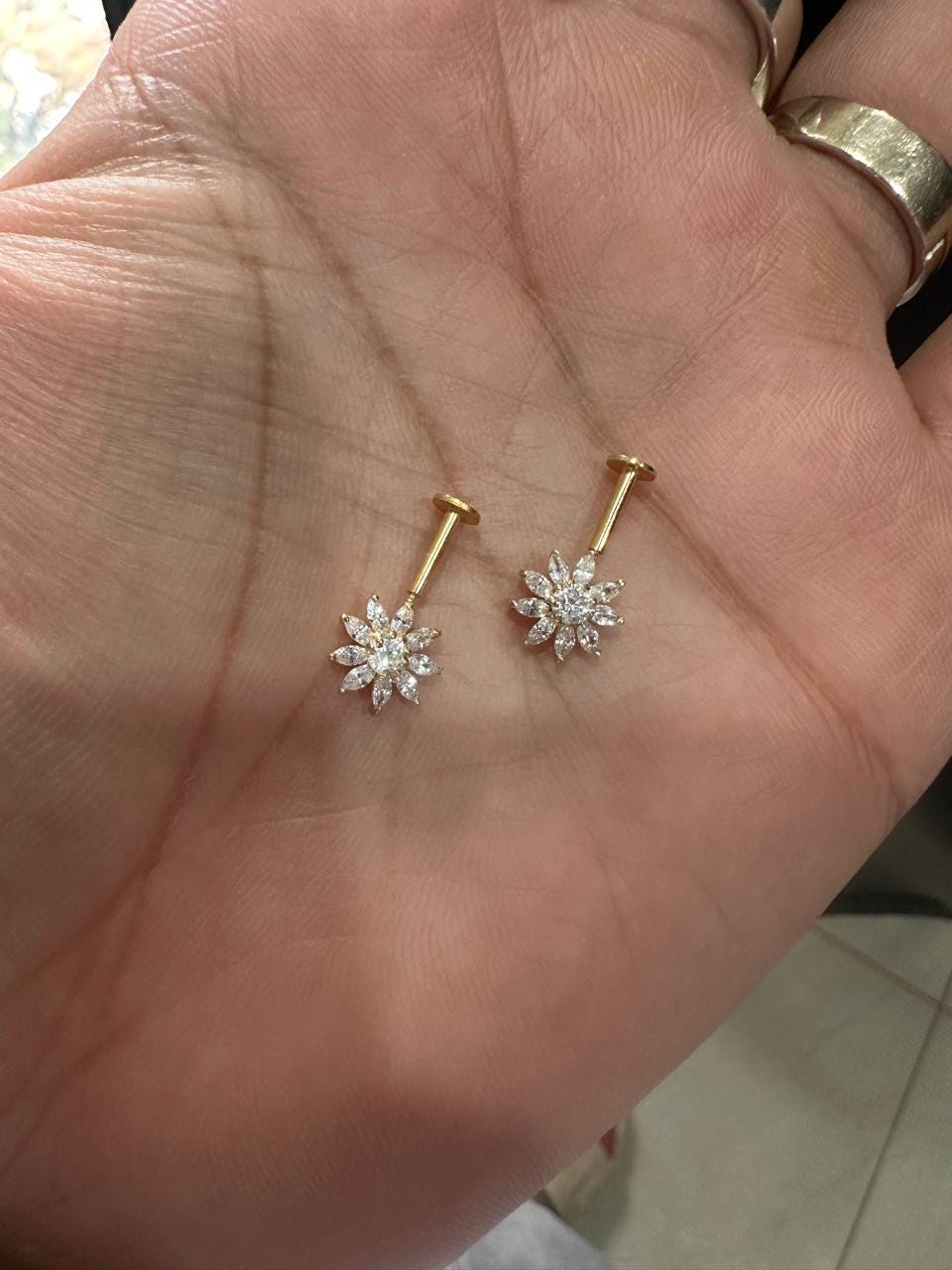 14K Yellow Gold Moissanite Flower Earrings | South Screw Lock Earrings for women