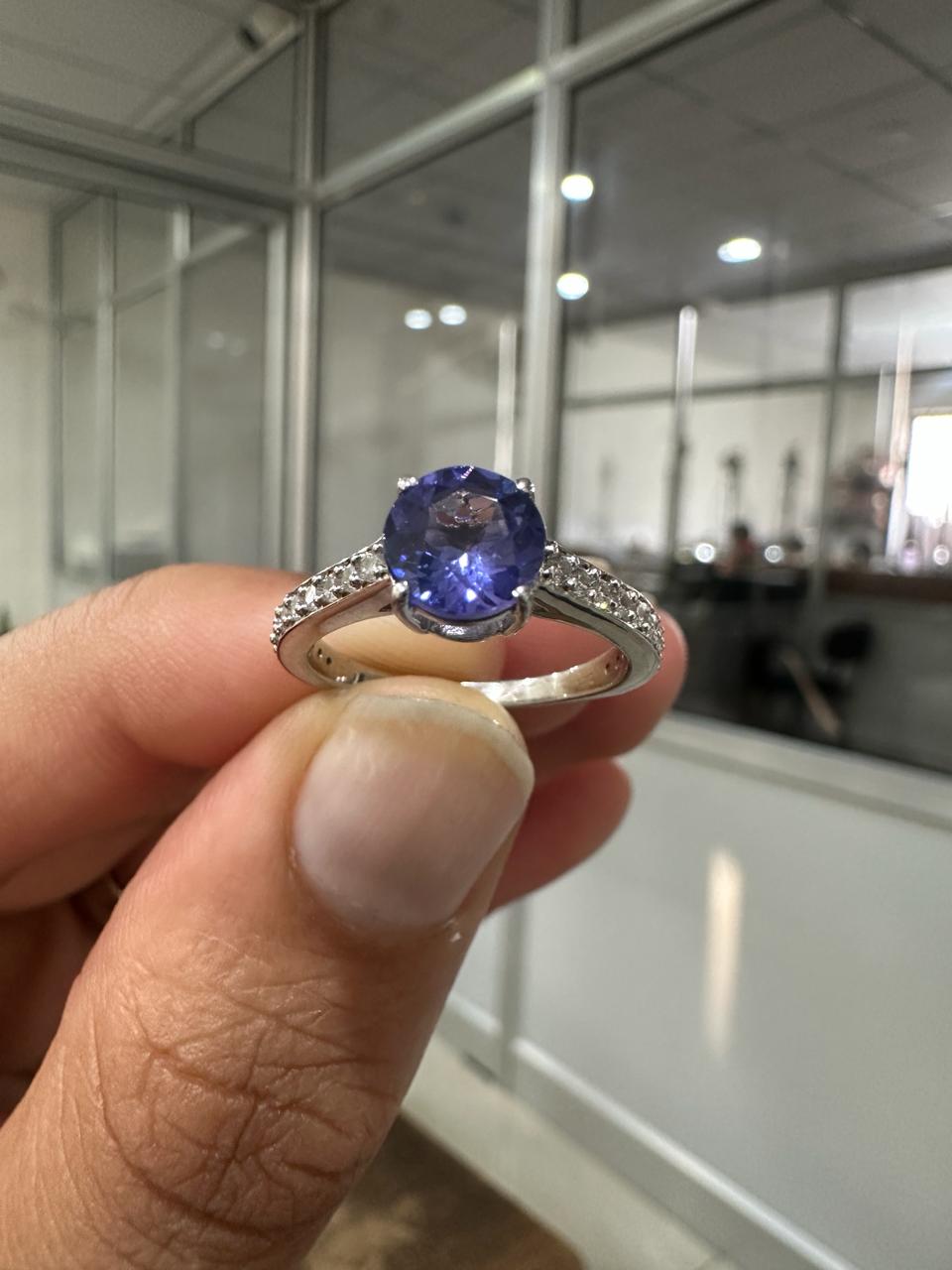 Round Tanzanite Moissanite Ring | 14k White Gold | Minimal Engagement Ring for her