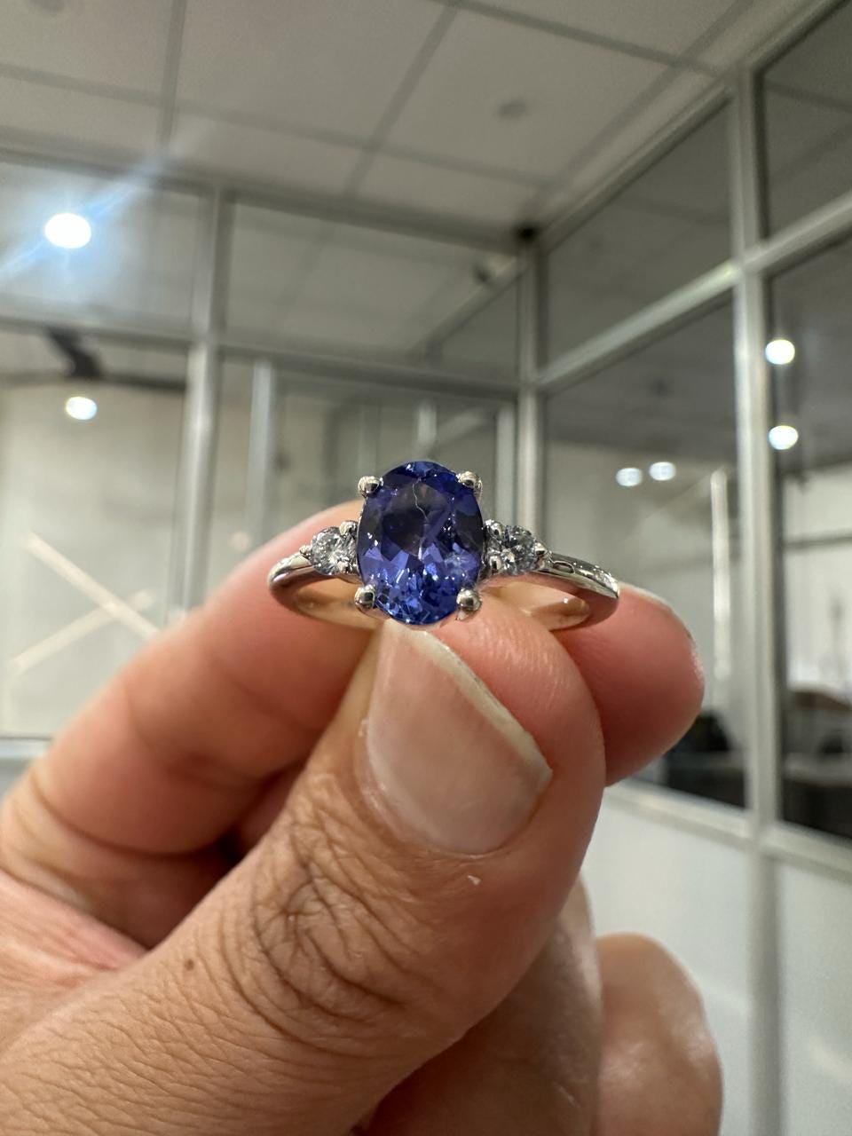 14k White Gold Tanzanite Diamond Engagement Ring for women - Anniversary Gift for wife