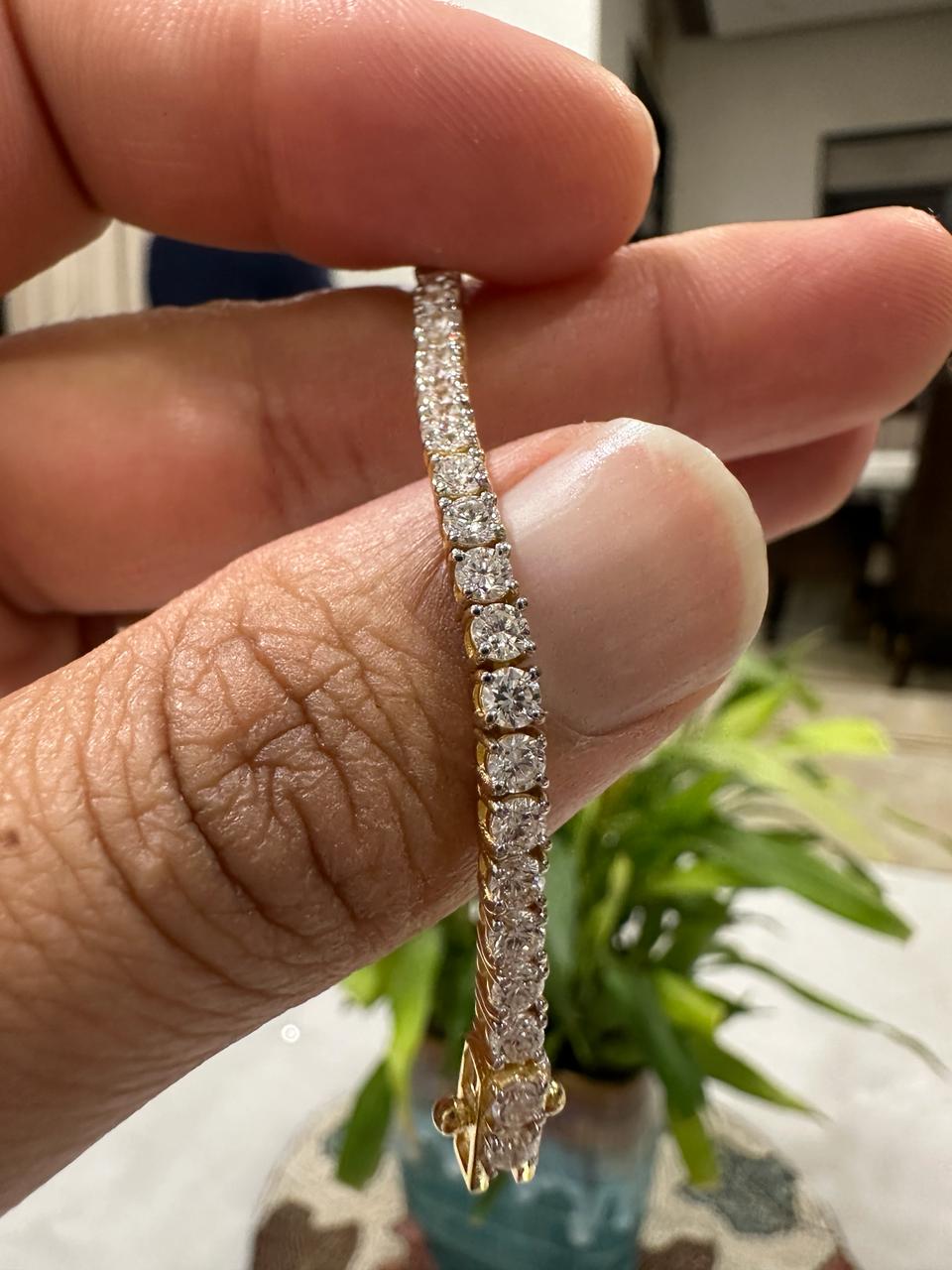 14K Gold Lab Diamond Tennis Bracelet 6.5 Inch Length, 5 Ct Luxury Gift for her