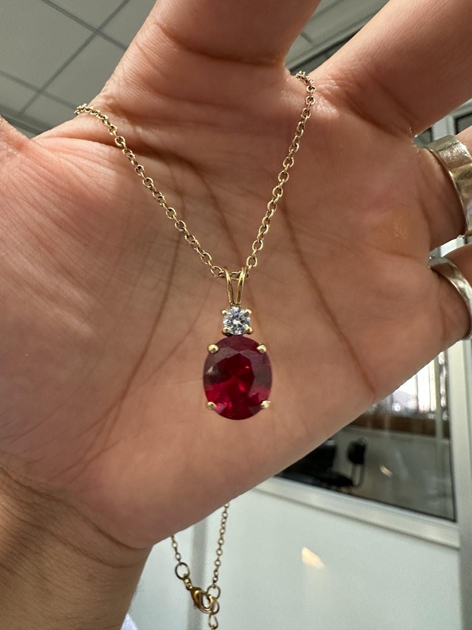 Oval cut Lab Ruby Moissanite Pendant | 5CT Unique Anniversary Gift for her
