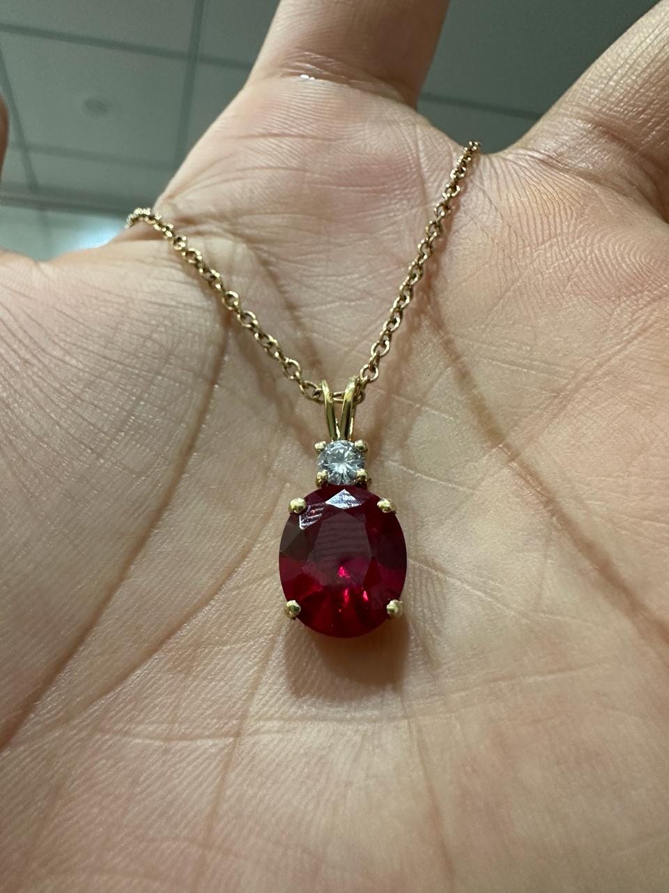 Oval cut Lab Ruby Moissanite Pendant | 5CT Unique Anniversary Gift for her