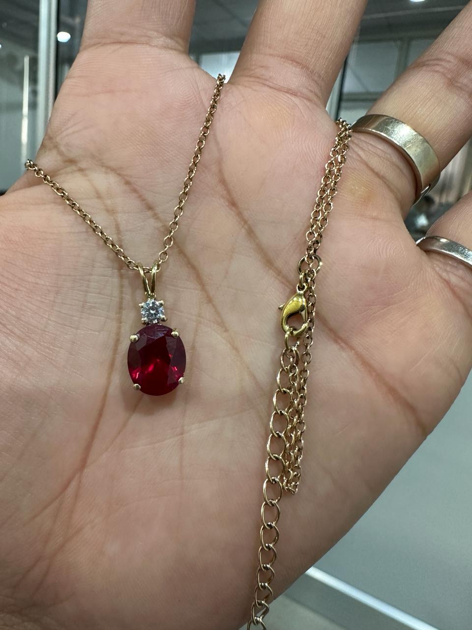 Oval cut Lab Ruby Moissanite Pendant | 5CT Unique Anniversary Gift for her