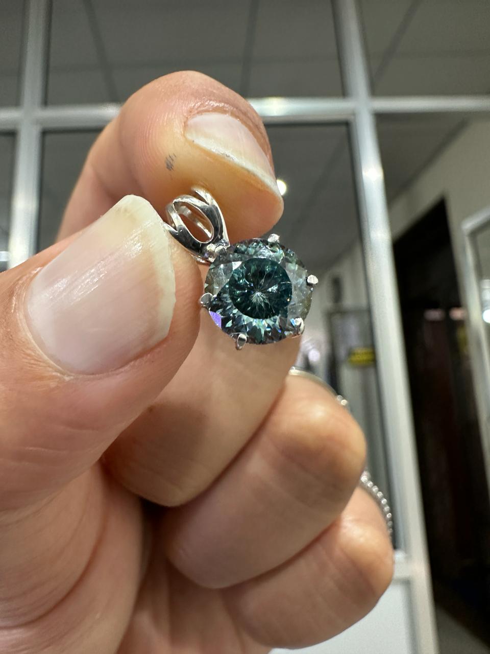 Green Moissanite Portuguese Cut Pendant | 925 Sterling Silver Solitaire Necklace 2.5 CT