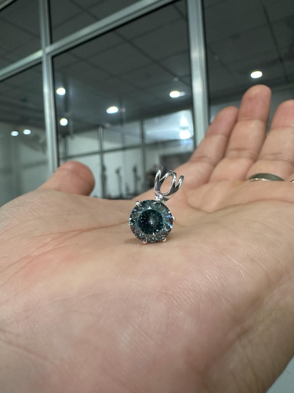 Green Moissanite Portuguese Cut Pendant | 925 Sterling Silver Solitaire Necklace 2.5 CT