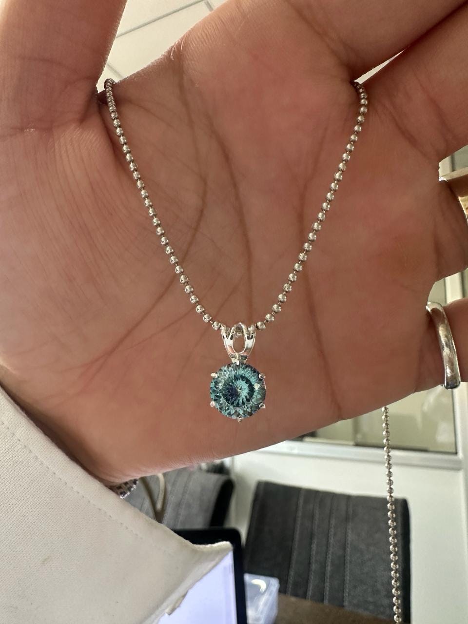 Green Moissanite Portuguese Cut Pendant | 925 Sterling Silver Solitaire Necklace 2.5 CT