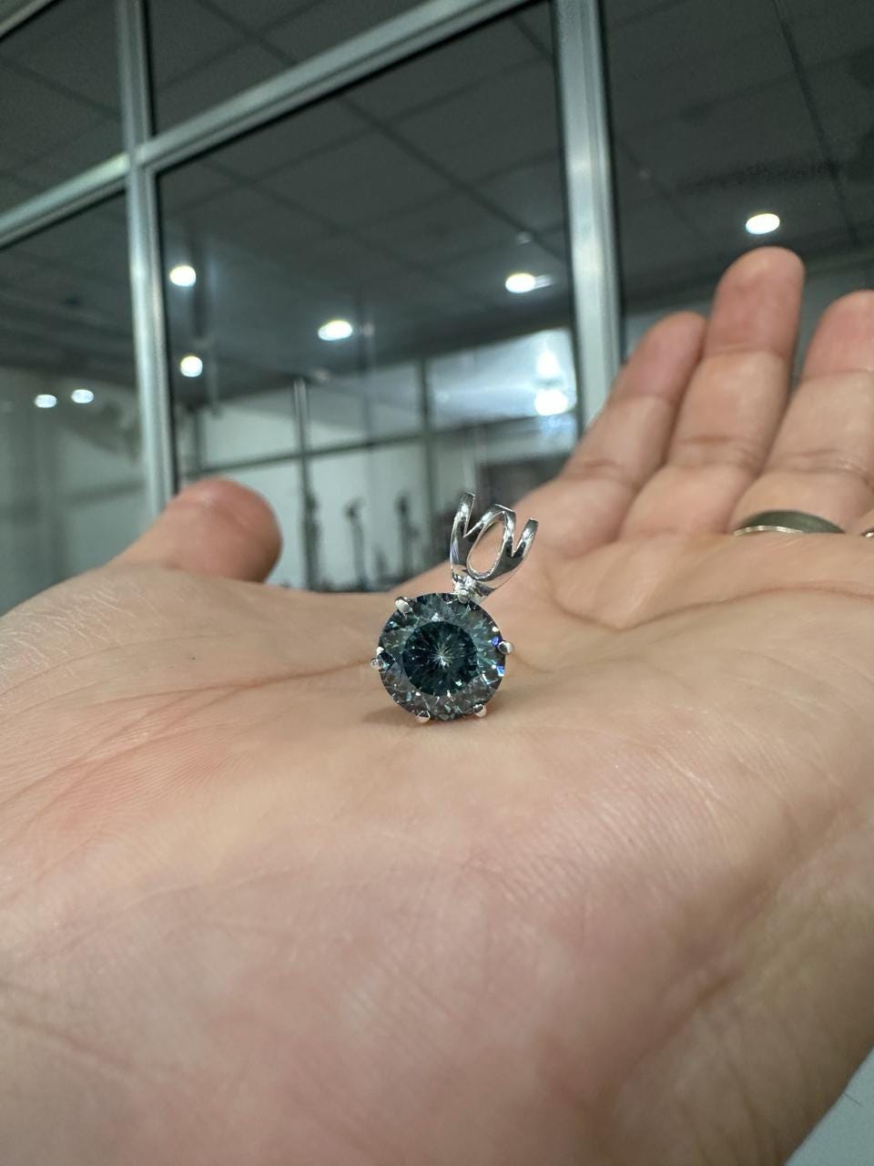Green Moissanite Portuguese Cut Pendant | 925 Sterling Silver Solitaire Necklace 2.5 CT