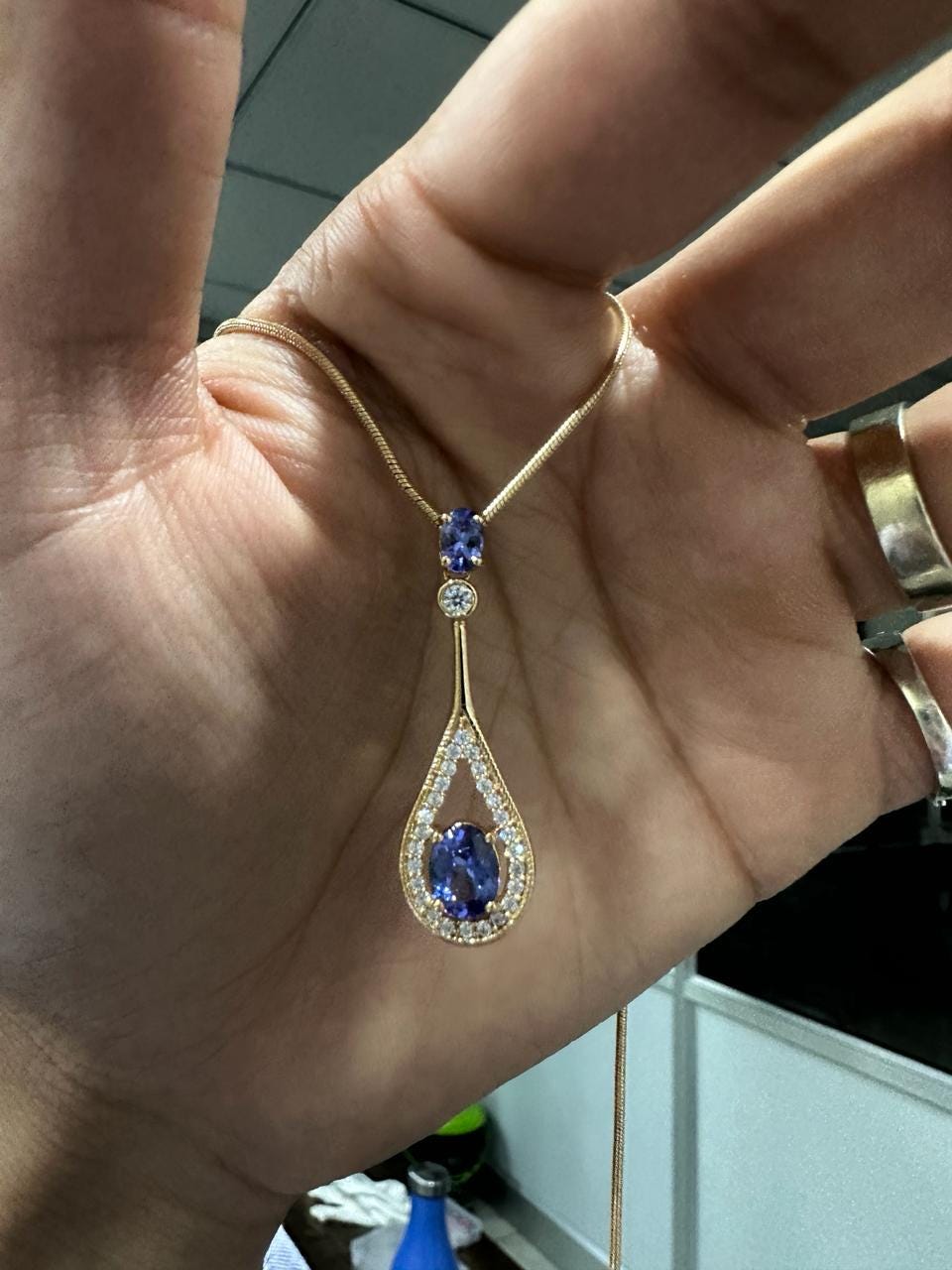 14k Tanzanite Drop Pendant Necklace for Women | Unique Anniversary Gift