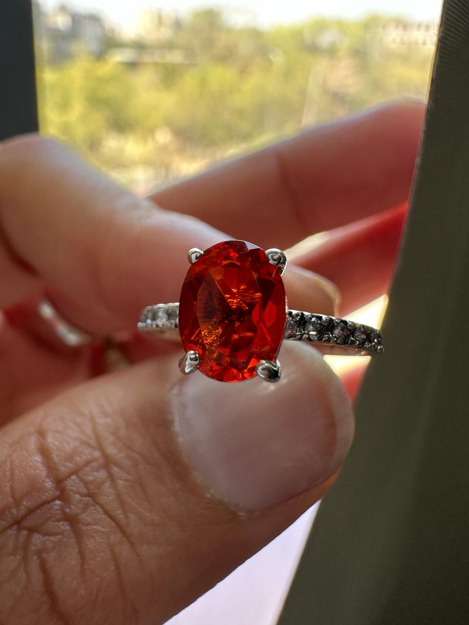 Natural Mexican Fire Opal Ring | 14K White Gold | Unique Engagement Ring 1.25 CT