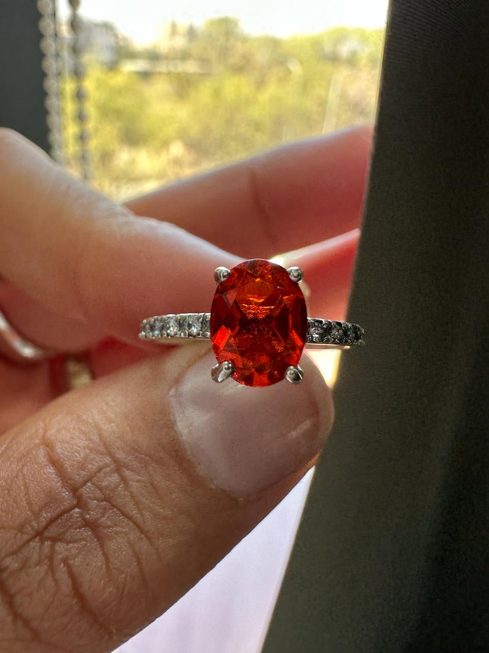 Natural Mexican Fire Opal Ring | 14K White Gold | Unique Engagement Ring 1.25 CT