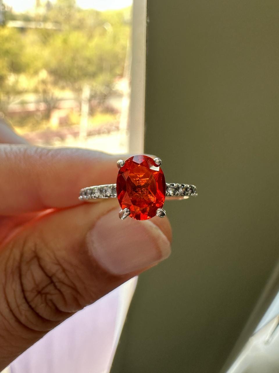 Natural Mexican Fire Opal Ring | 14K White Gold | Unique Engagement Ring 1.25 CT