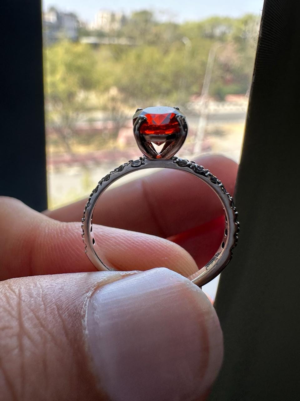 Natural Mexican Fire Opal Ring | 14K White Gold | Unique Engagement Ring 1.25 CT