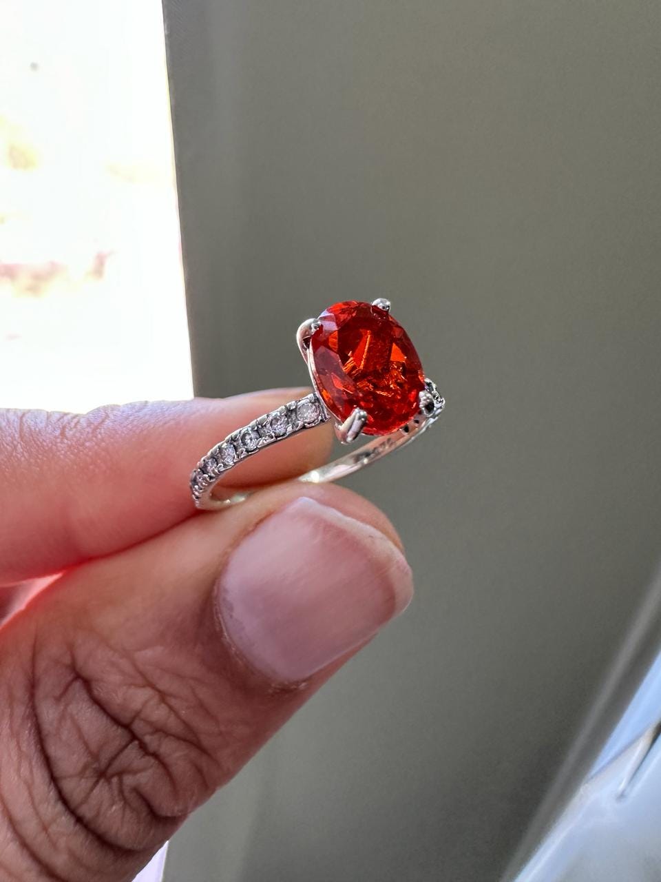 Natural Mexican Fire Opal Ring | 14K White Gold | Unique Engagement Ring 1.25 CT