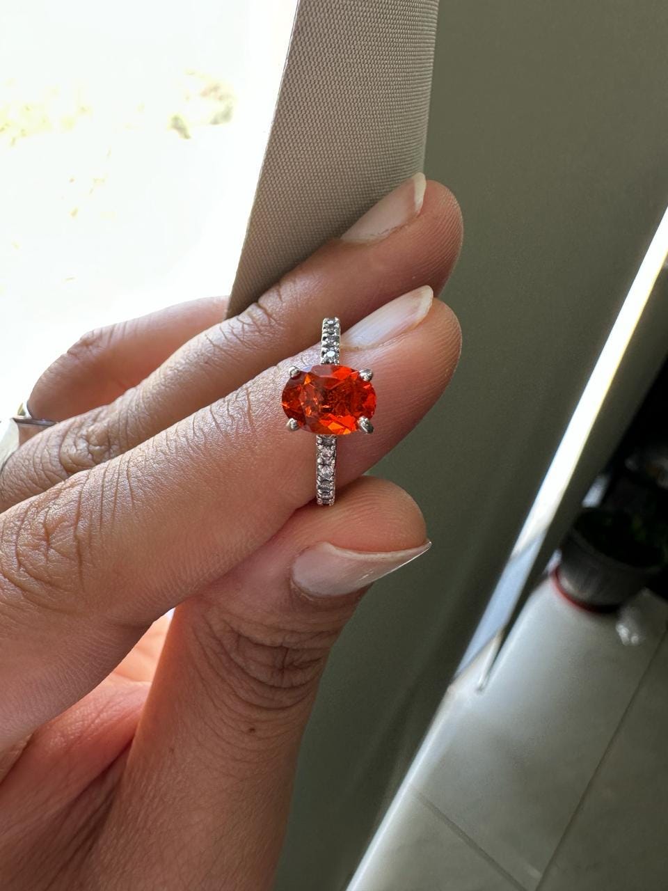 Natural Mexican Fire Opal Ring | 14K White Gold | Unique Engagement Ring 1.25 CT
