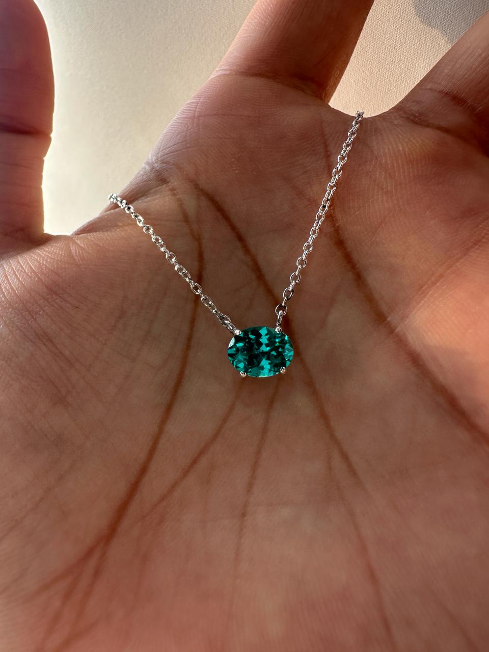 Lab Grown Paraiba Tourmaline Pendant | Oval Solitaire 925 Silver Necklace (2.5 Ct)