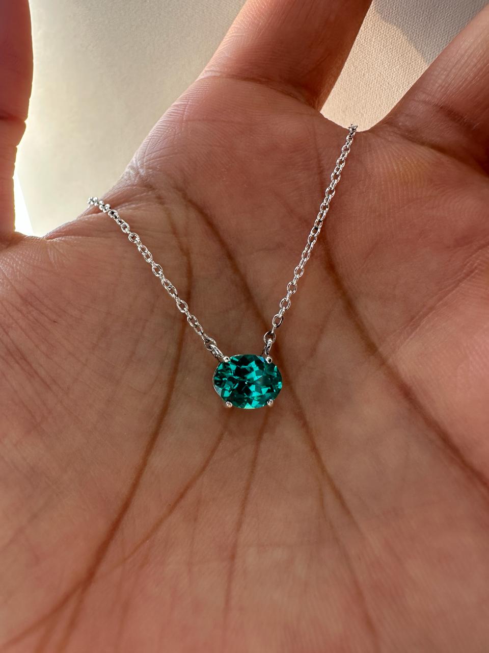 Lab Grown Paraiba Tourmaline Pendant | Oval Solitaire 925 Silver Necklace (2.5 Ct)
