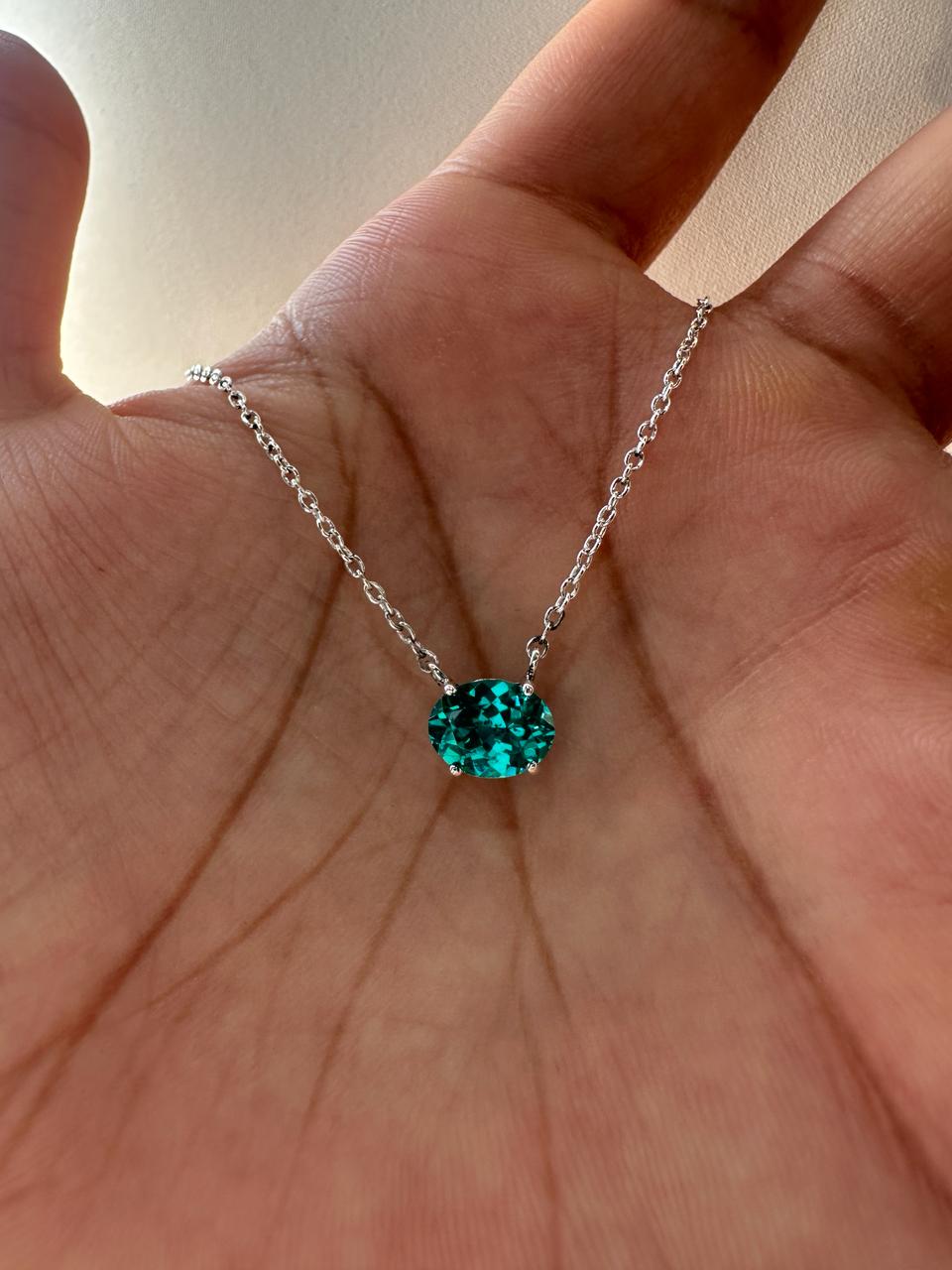 Lab Grown Paraiba Tourmaline Pendant | Oval Solitaire 925 Silver Necklace (2.5 Ct)