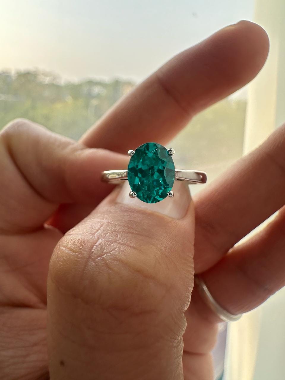 Lab Grown Paraiba Tourmaline Ring | 14K White Gold Oval Solitaire Ocean Blue Gemstone