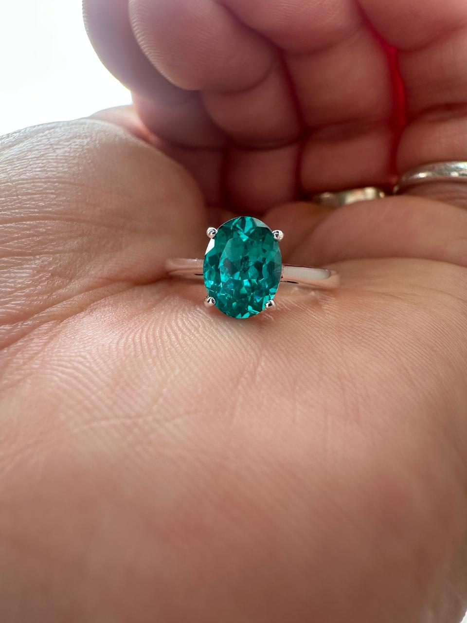 Lab Grown Paraiba Tourmaline Ring | 14K White Gold Oval Solitaire Ocean Blue Gemstone