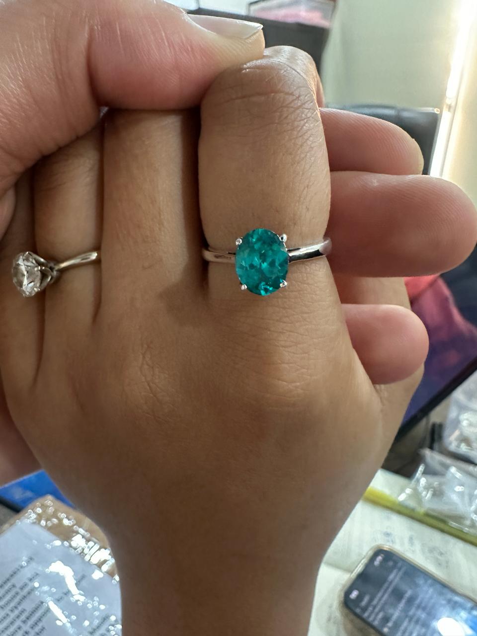 Lab Grown Paraiba Tourmaline Ring | 14K White Gold Oval Solitaire Ocean Blue Gemstone