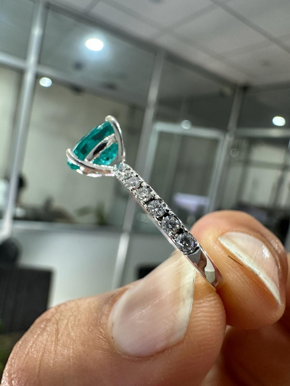 2 CT Paraiba Tourmaline Moissanite Engagement Ring | 14K White Gold, Luxury Gift for her