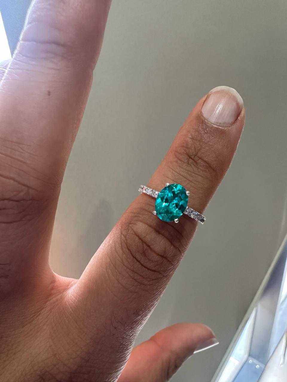 2 CT Paraiba Tourmaline Moissanite Engagement Ring | 14K White Gold, Luxury Gift for her